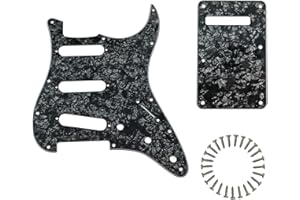 Phrilam SSS 11 Holes Strat Electric Guitar Pickguard and BackPlate Set for Fender USA/Mexican Made Standard Stratocaster Modern Style Guitar Parts,Black Pearl 4ply