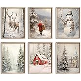 Kizbook Vintage Christmas Wall Art Prints, Snowy Landscape Christmas Holiday Art Prints Painting, Farmhouse Santa Claus Xmas Christmas Poster, Christmas Gallery Wall Art Winter Print, Vintage Christmas Decor for Holiday, Set of 6 (8