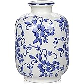 Hollyone Blue and White Porcelain Vase Large Chinoiserie Floral Vintage Tall Blue Ceramic Vases for Home Mantle Shelf Living Room Table Centerpieces Decor, 7.3 Inch