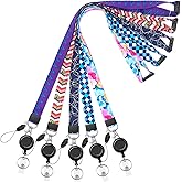 YOUOWO 5 Pack Breakaway Safety Quick Release Neck Cruise Lanyards with Retractable Badge Reel for Office ID Badges Holder Women Kids Keys