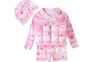 CurcKua Floatie Swimsuit with Removable Buoyancy Floating Swimsuit for Toddler Zip up Swimwear Half-Sleeve Toddler Twimsuit