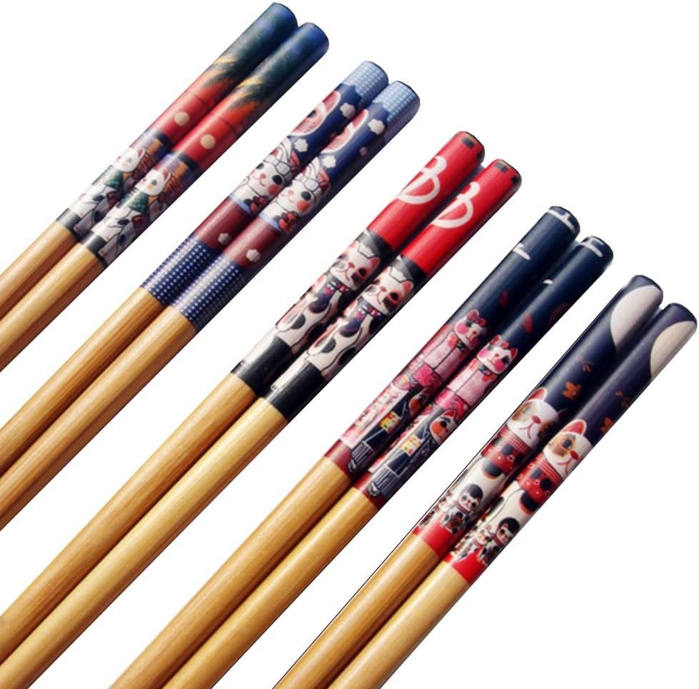BingQing Lucky Pattern. Five Pairs Of Decorated Japanese Chopsticks-5 color