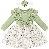 Baby Girl Dress Fall Flower Ruffle with Lace Headband Toddler Girls 3M-3T Infant Dresses Winter Baby Girl Clothes