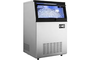 ZBPRESS Commercial Ice Maker Machine, Freestanding Ice Maker Machine 132lbs/24H with 33lbs Ice Storage Capacity, Stainless Steel Ice Machine Ideal for Coffee Shop, Restaurants, Homes and Offices