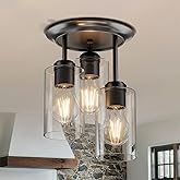 Kalium 3-Lights Semi Flush Mount Ceiling Light Fixture, Matte Black Light Fixtures, Ceiling Light for Kitchen, Foyer, Entrywa