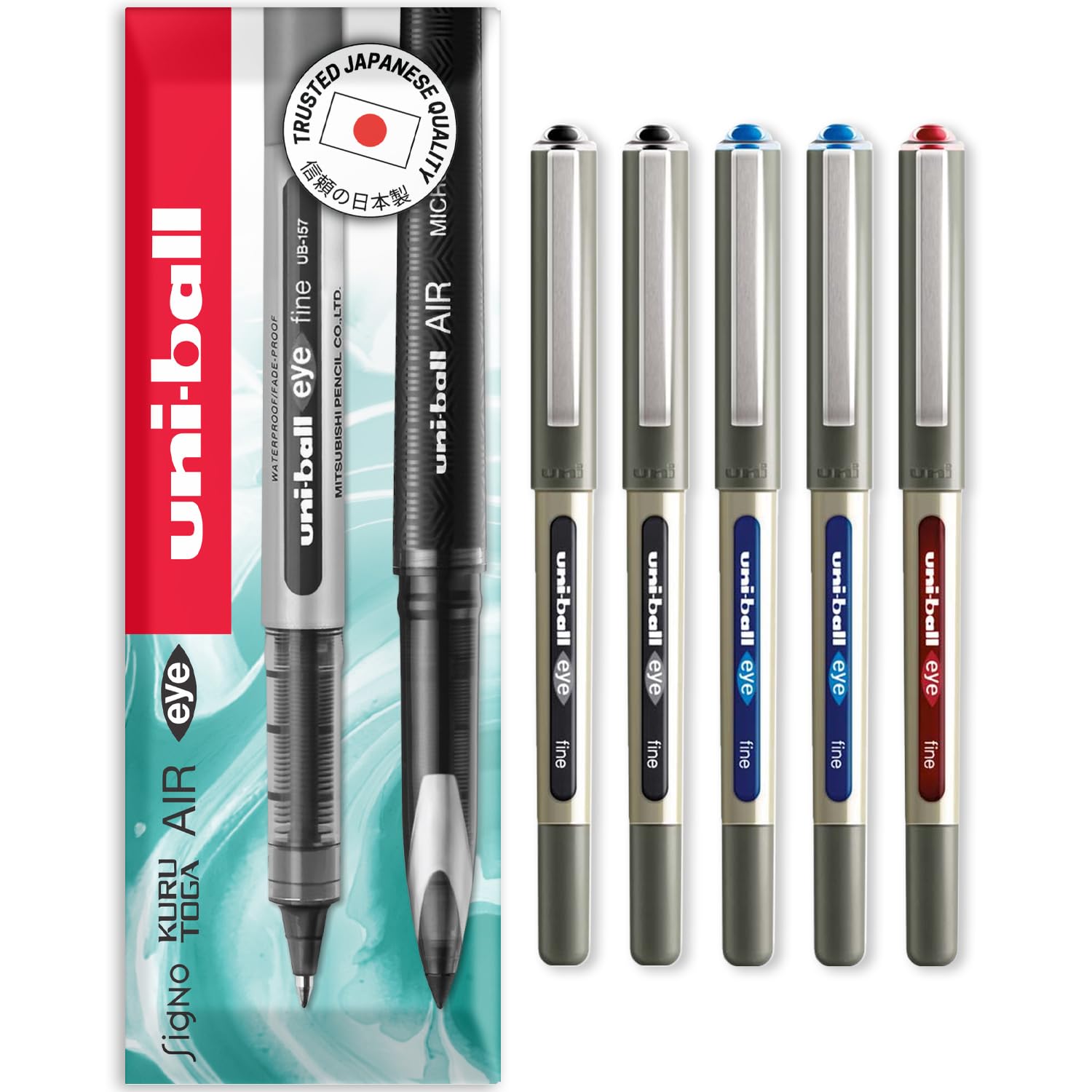 uni-ball EYE - UB-157E Rollerball Pens - 0.7mm Nib - In Envelope Gift Packaging (Pack of 5, Multicolor)