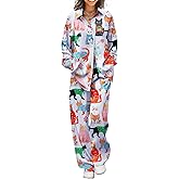Ekouaer Womens Satin Silky Pajama Set 2 Piece Print PJs Soft Loungewear Button Down Sleepwear with Elastic Waist Long Pants