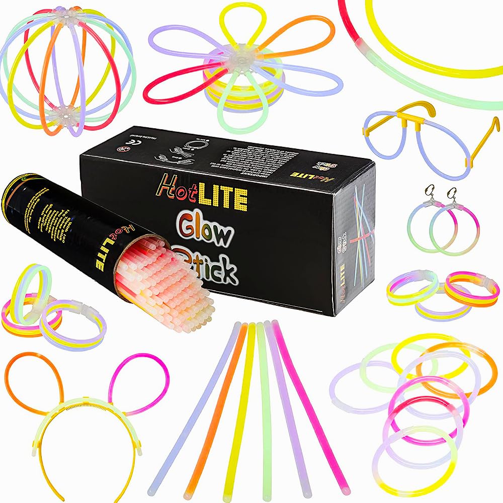 HOTLITE 100 Glow Sticks Party Packs - Premium Glowsticks Set for Adults & Children - Fun & Vibrant Party Accessories for Celebrations, Birthdays, and Events - Great Stocking Fillers for Kids