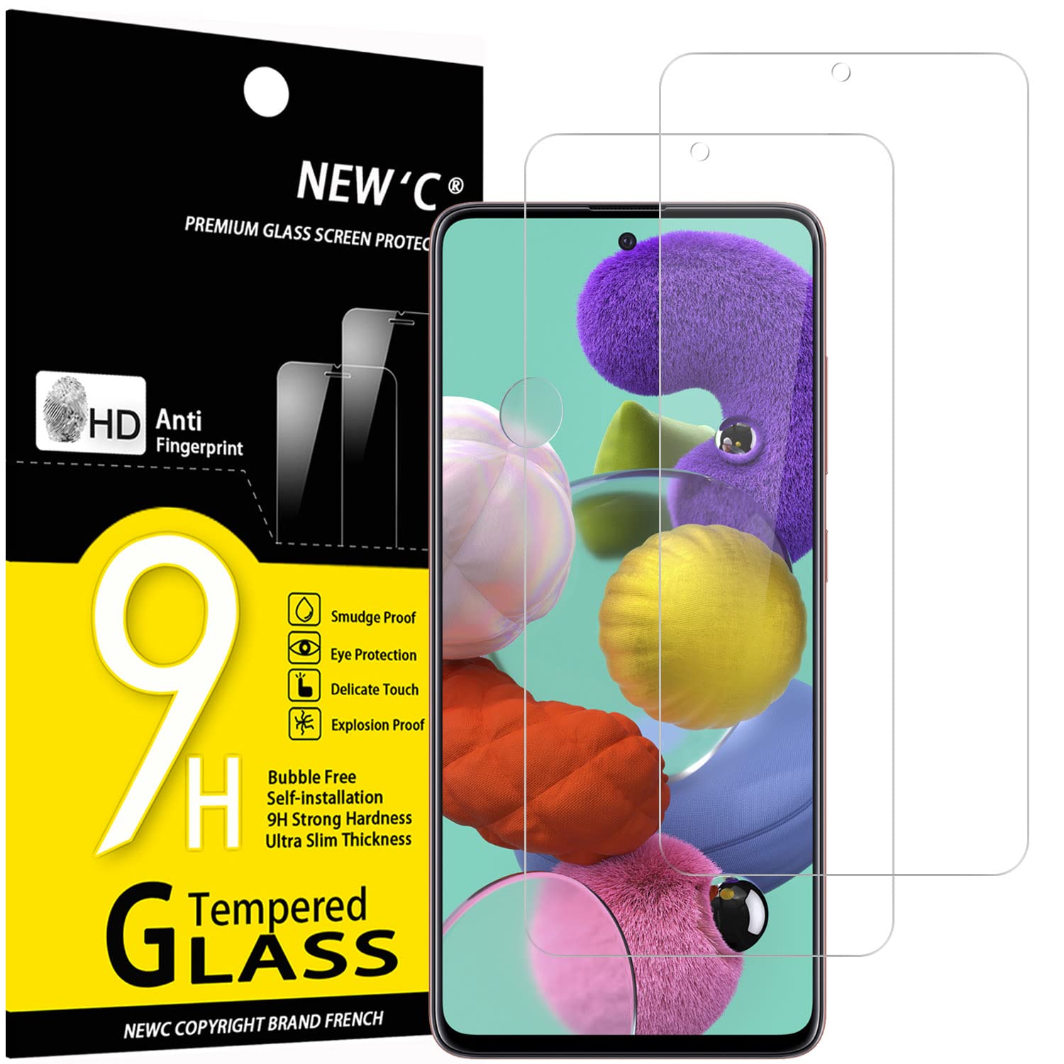 NEW'C 2 Pack Designed for Samsung Galaxy A51, Screen Protector Tempered Glass, Case Friendly Anti Scratch Bubble Free Ultra Resistant
