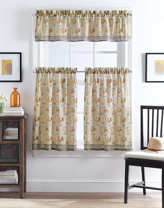 Amazon Com Chf Farmhouse Rooster Print Window Kitchen Curtain