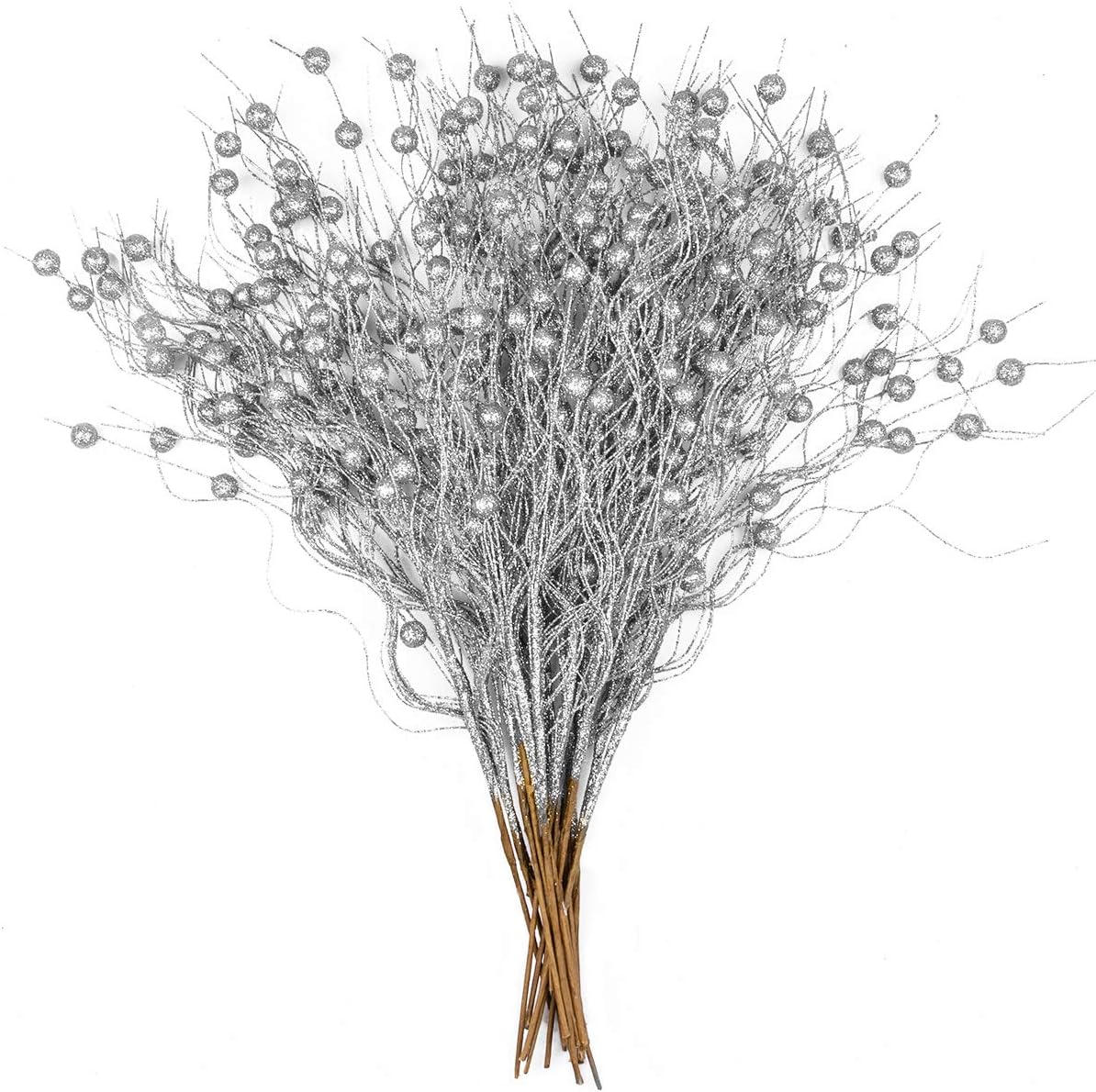 Tree Toppers - KI Store Silver Christmas Picks Sprays Set of 20 Glittered Twigs Decor for Christmas Tree Decoration Topper Floral Arrangement (Silver)