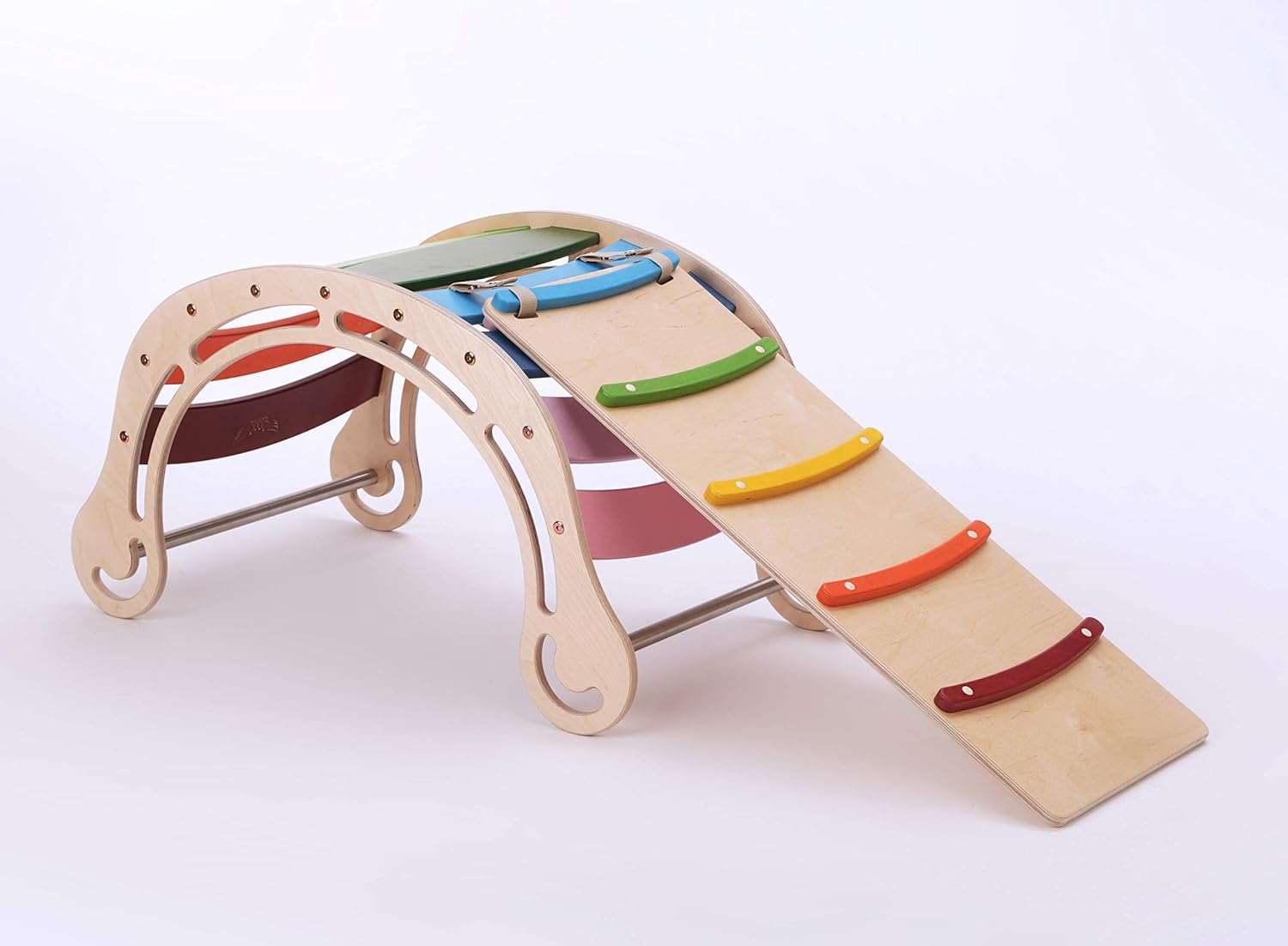 Original Waldorf Rocker for kids WITH A RAMP IN RAINBOW TONES, Solid
