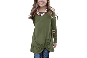 Ecokauer Girls Casual Tunic Tops Knot Front Long Sleeve Loose Soft Blouse T-Shirt Size 4-13