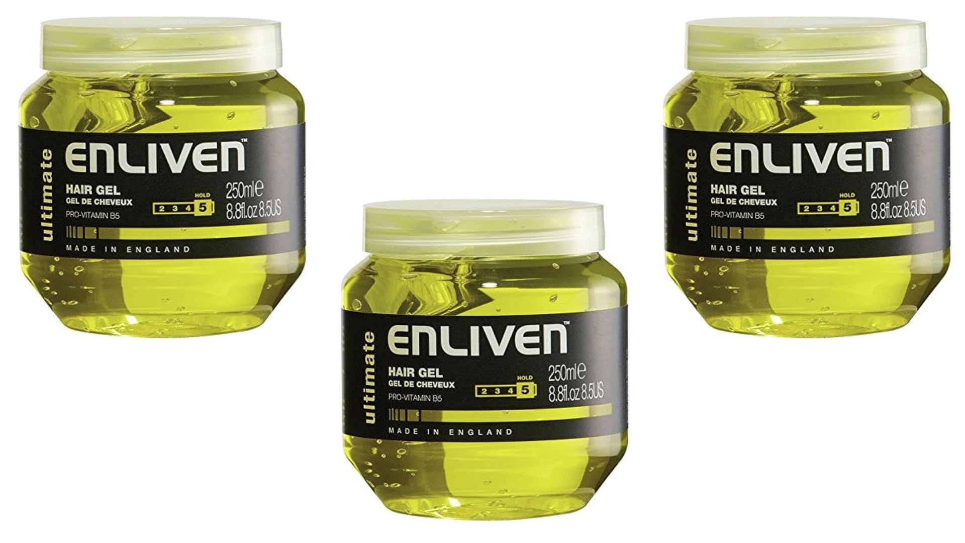 3 X ENLIVEN HAIR GEL WITH PRO VITAMIN B5 FOR ULTIMATE HOLD 250ML YELLOW. 502153