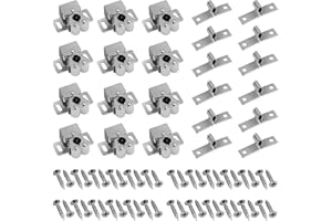 Justech 12 PCS Hardware Roller Catch, Double Roller Catch Brown Antique Copper, Cabinet Catch Door Latch with Installation Sc