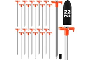 CHERAINTI Tent Stakes, 22 Pcs Heavy Duty Metal Stakes for Ground with Storage Bag, 9.84 Inch Galvanized Non-Rust Camping Tent Pegs Ground Spikes for Camping Tarp Garden Hiking, Orange