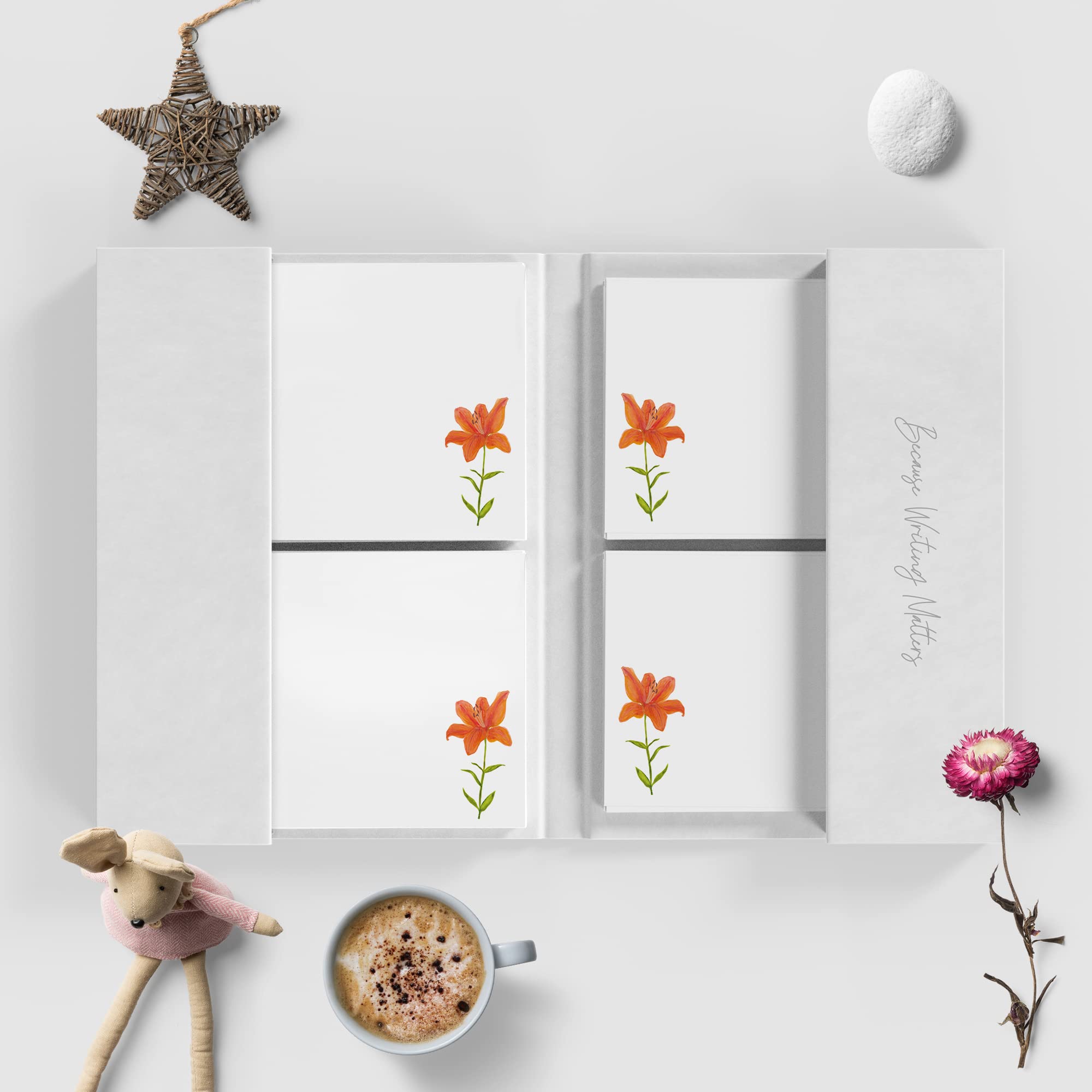 Me Loovely Orange Lily Flat Notecard and Envelopes Set A6 Size Floral Greeting Cards Thank You Note Card for Family & Friends | Christmas Gifts (Pack of 20 with Folder)