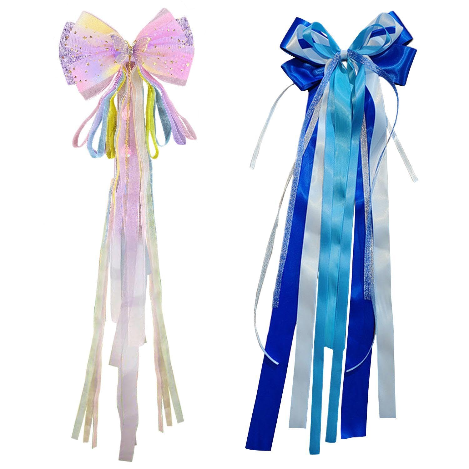 FFDHWU 2 Pieces Of Ribbon Bows, Colorful Large Bows, Long Tail Ribbon Bows, Diy Decorative Bows, Suitable For Decorating Cakes, Candies, And Gifts