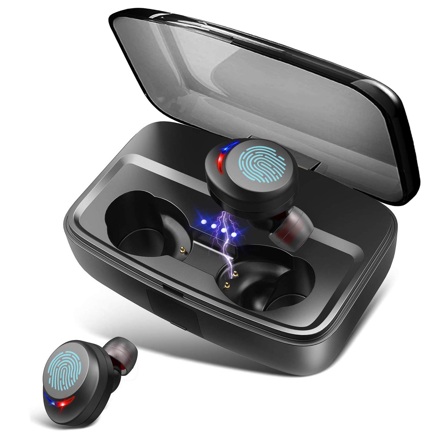 Wireless Headphones Bluetooth Earphones IPX8 Waterproof Deep Bass Stereo Sound Earphones with Microphones 100H Playtime Noise-Cancelling Earbuds with Charging Case