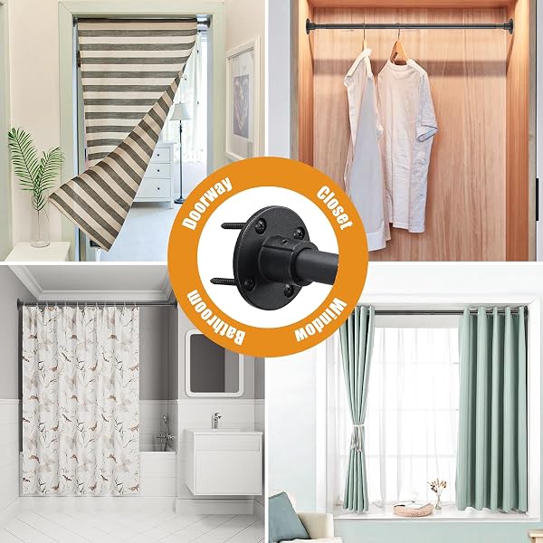 SHOWER CURTAIN ROD 30-49 INCH CLOSET ROD, 1 INCH DIAMETER ADJUSTABLE HEAVY DUTY SHOWER RODS ANTI-RUST WALL-MOUNTED FIXED SHOWER CURTAIN ROD, MATTE BLACK