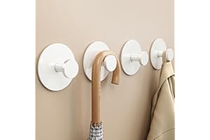 bussdis Adhesive Wall Hook for Coat and Towel: Extra Sticky 12 LB (Max), Stainless Coat Rack Door Holder Hanger, White Heavy Duty