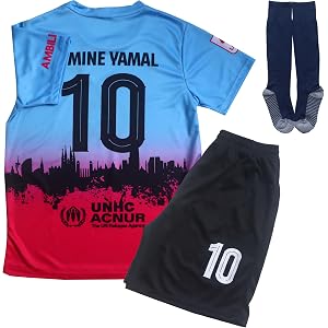 TIMEART #10 Lamine Kids Football Soccer Jersey/Shorts/Socks Kit Youth Sizes