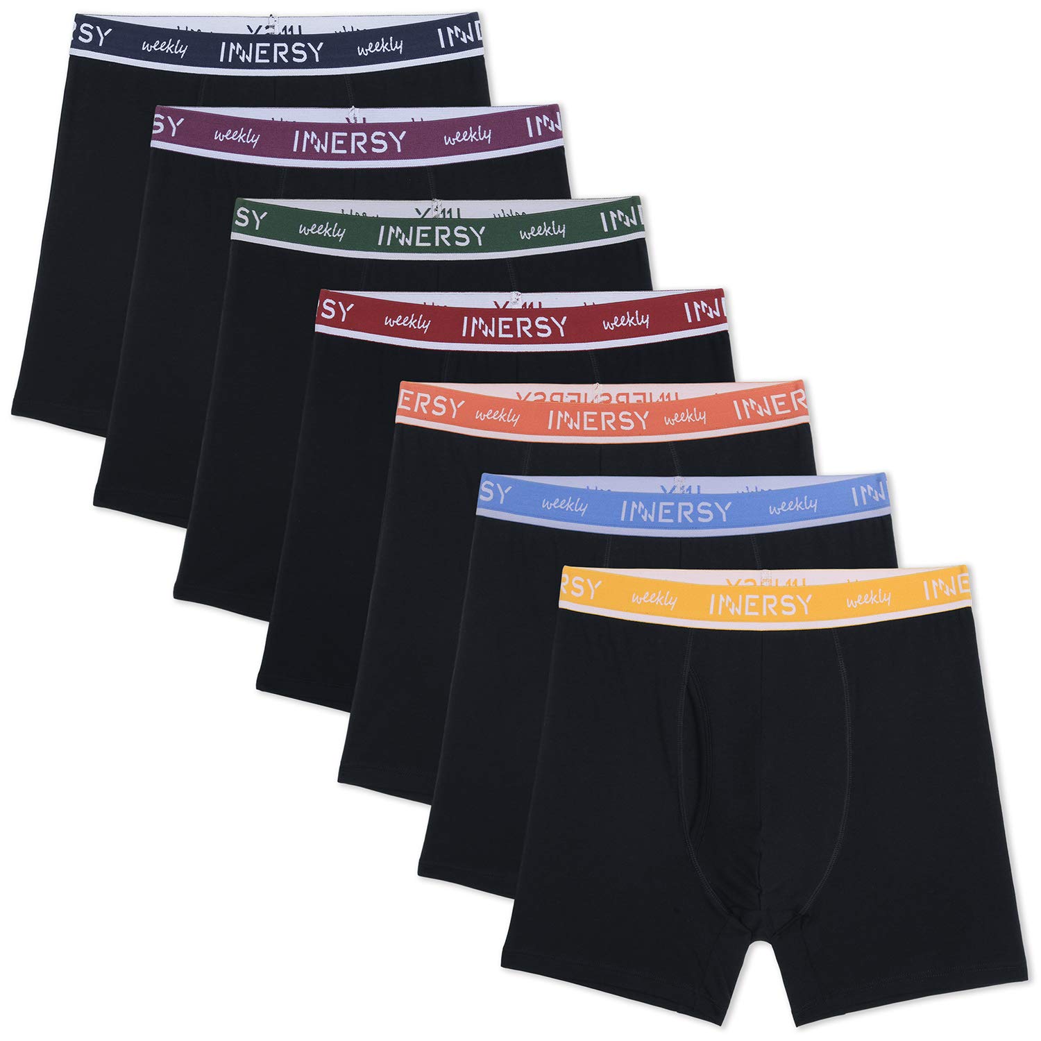 INNERSYMen's Cotton Underwear 7-Pack Colorful Boxer Briefs with Fly for a WeekOEKO-TEX STANDARD 100