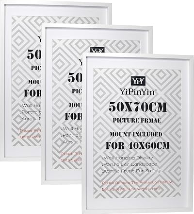 YiPinYin White 50x70cm Picture Frames Set of 3 with Mounts 40x60cm