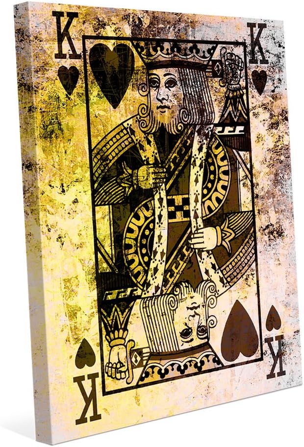 The King of Hearts: Distressed Modern Contemporary Playing Card Face Abstract in Yellow & Black Wall Art Print on Canvas