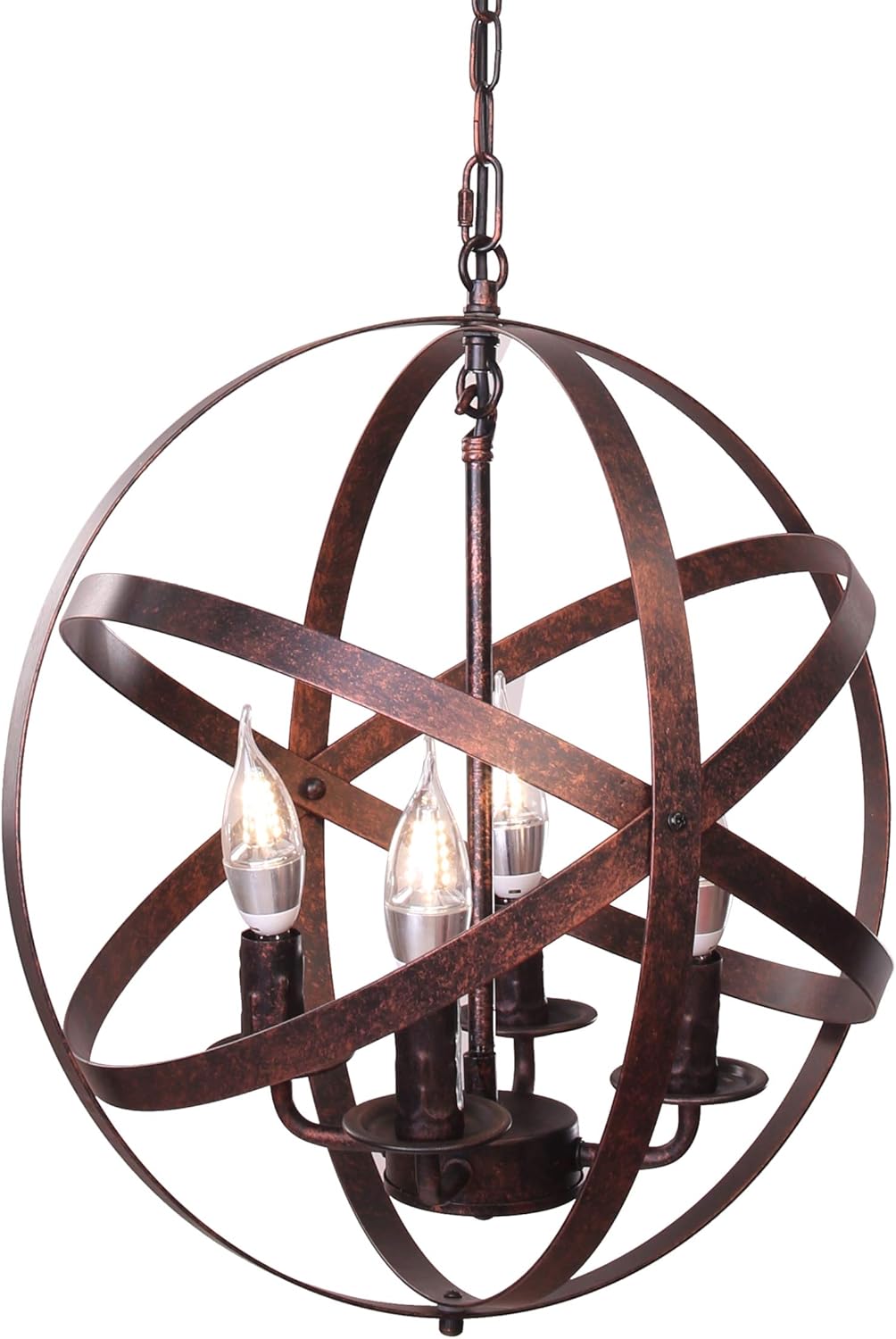 Lika 4-Light Chandelier 15.7" Farmhouse Rustic Industrial Pendant Lighting with Metal Spherical Shade Black Chandeliers for Dining Room, Kitchen, Foyer - - 