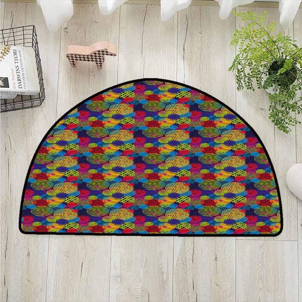 Abstract Polyester Semicircular rug, Hand Drawn Circles