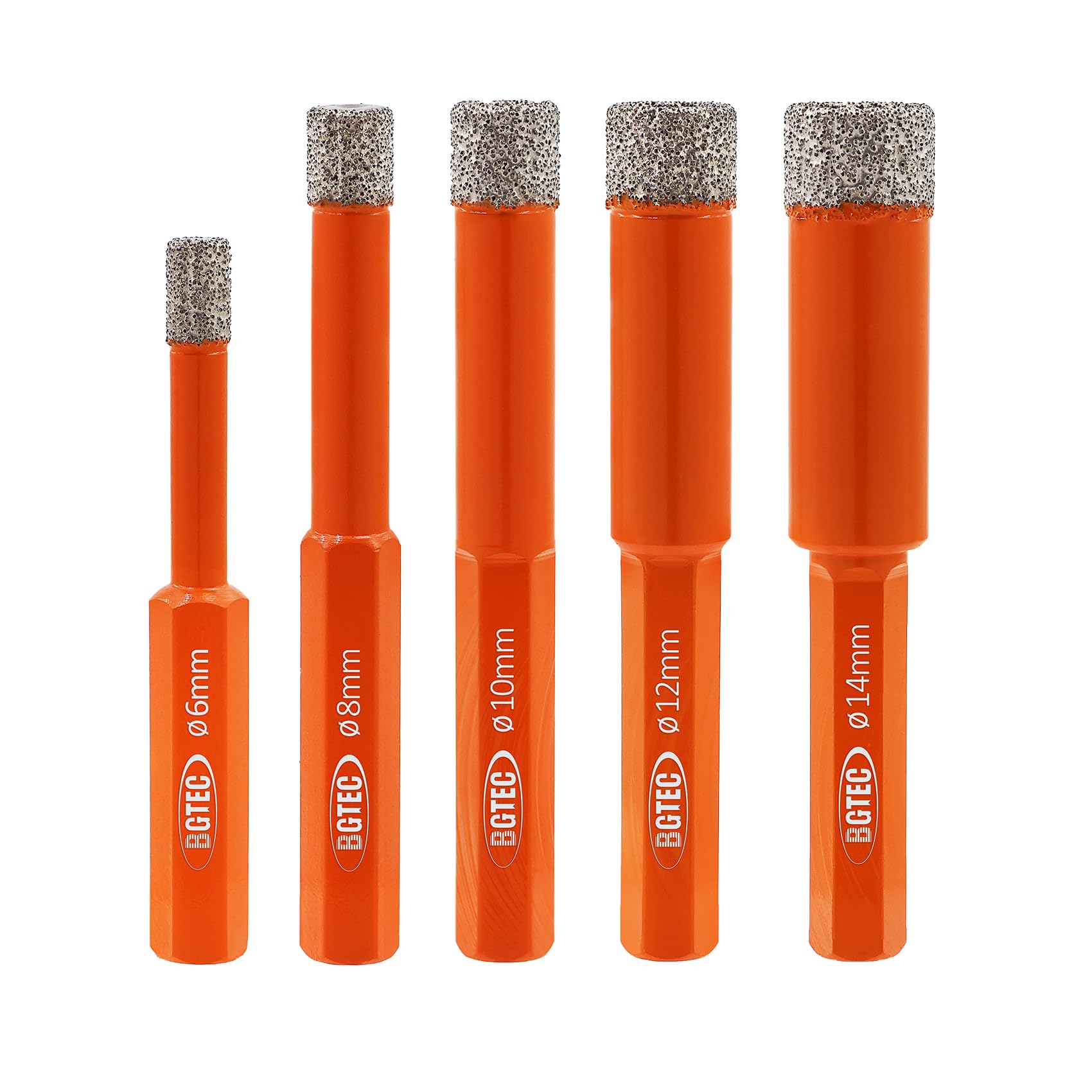 BGTEC Dry Diamond Drill Bits 5pcs 6/8/10/12/14mm Hex Shank for Granite Marble Porcelain Tile Ceramic