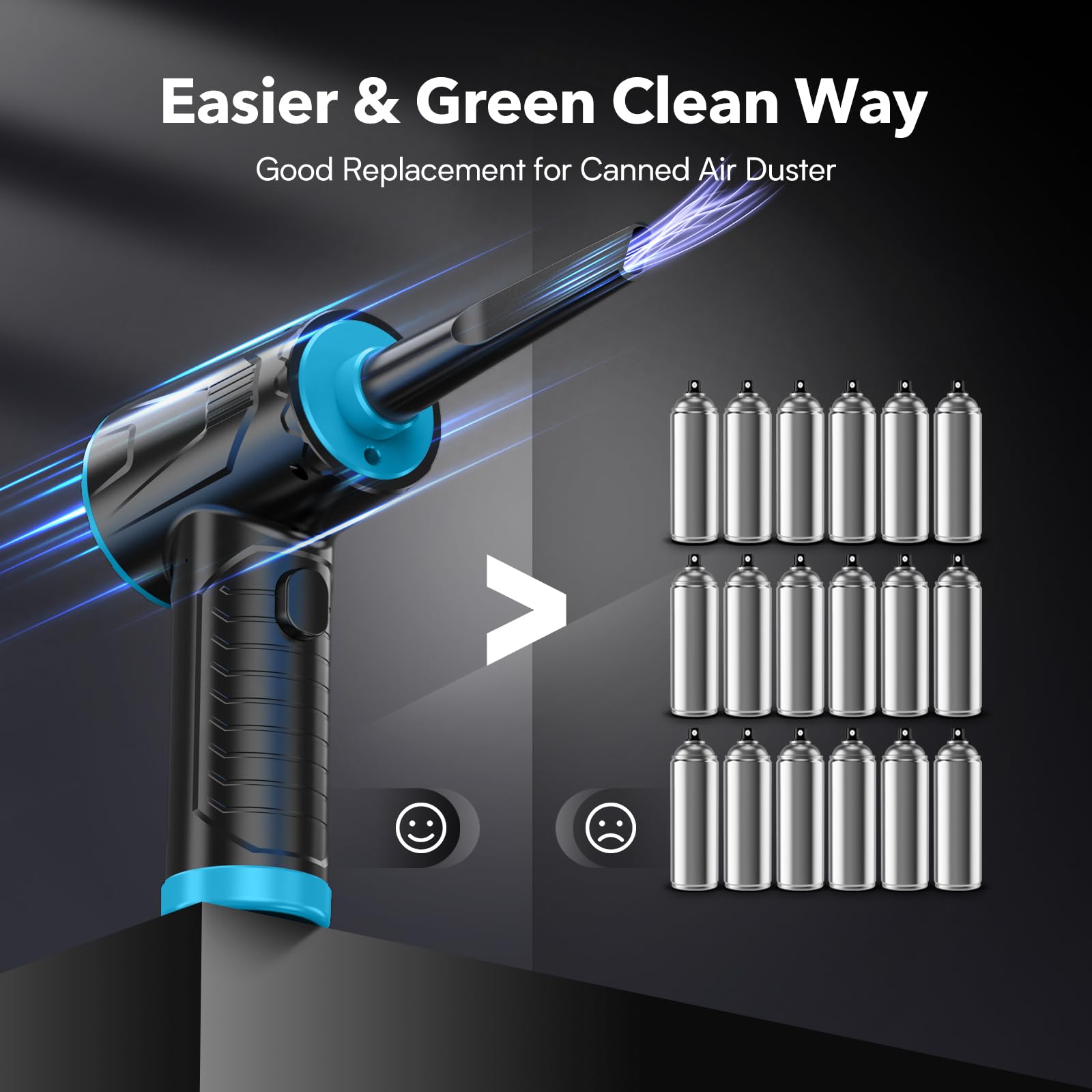 Air Duster Elettrico BillyBath | 110.000 RPM | Ricaricabile USB-C | Per Pulire PC, Tastiere, Auto | Kit Con 6 Ugelli