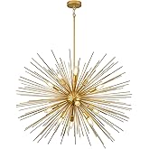 FookChak 35in Gold Sputnik Chandelier 12-Light Starburst Chandelier Light Fixture Solid Metal Mid-Century Modern Satellite Li