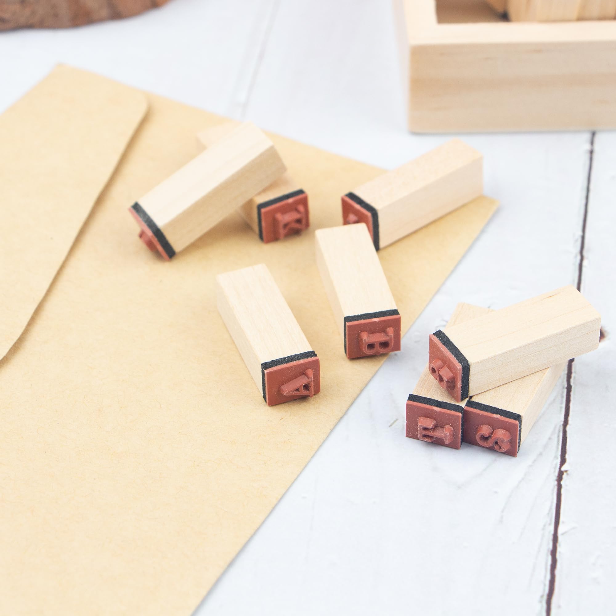 36 Pcs Small Wooden Rubber Stamps, Wooden Box Multipurpose Number Alphabet Letter Wood Rubber Stamp for Card Making, DIY Craft, Scrapbooking Supplie, etc