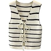 MakeMeChic Women's Stripe Tie Front Sweater Vest Sleeveless Y2K Fall Knit Tops