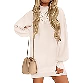 ZESICA Women's 2026 Spring Turtleneck Sweater Dress Oversized Long Lantern Sleeve Casual Knit Pullover Mini Dresses