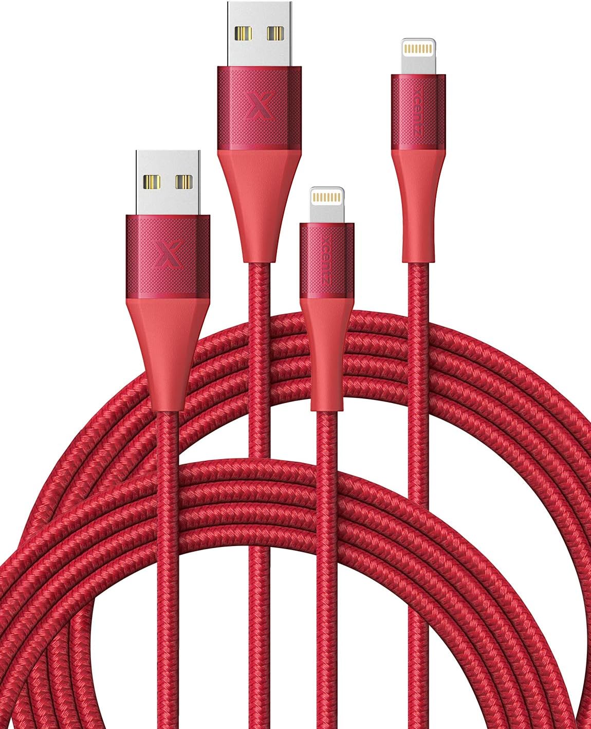 iPhone Charger 3ft 2 Pack Xcentz, Apple MFi Certified Lightning Cable High-Speed Braided Nylon iPhone Cable Premium Metal Connector for iPhone 11/11 Pro/Max/X/XS/XR/XS Max, iPad Pro/Mini/Air, Red