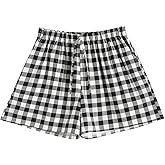 Girls Boxer Shorts Summer Casual Cotton Linen Lounge Gingham Plaid Shorts Y2K Beach Bottoms