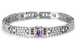 RainSo Women's Magnetic Bracelets Stainless Steel Purple Gemstone Crystal Inlaid Design Adjustable Sizing Tool with Display Box (Sliver)