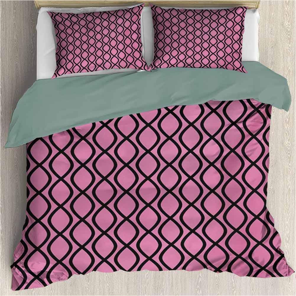 DayDayFun 3 Piece Bedding Sets Hot Pink Quilt Cover with Pattern Pop