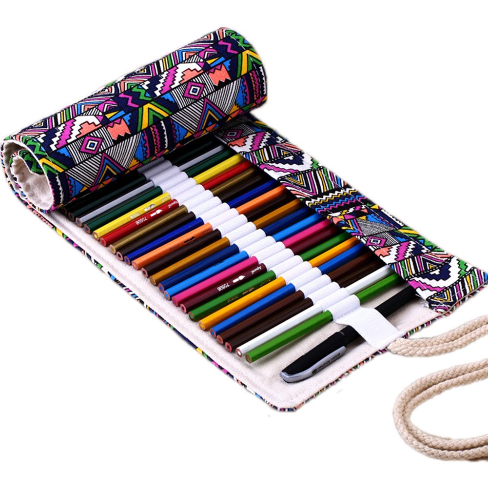 Pencils Roll Case JLTPH Canvas Pencil Wrap Pouch Hold For 48 Colored