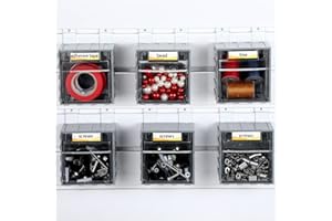 Huwena 6 Pack Slatwall Bins with Hooks Set Slat Wall Baskets Slatwall Tip Out Bin with Labels Wall Mount Containers Hanging Storage Organizer Accessories for Garage Work Room Panel Hardware