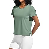 Ice Silk Women's Short Sleeve Workout Shirts Loose Fit Side Slits Athletic Tee Tops