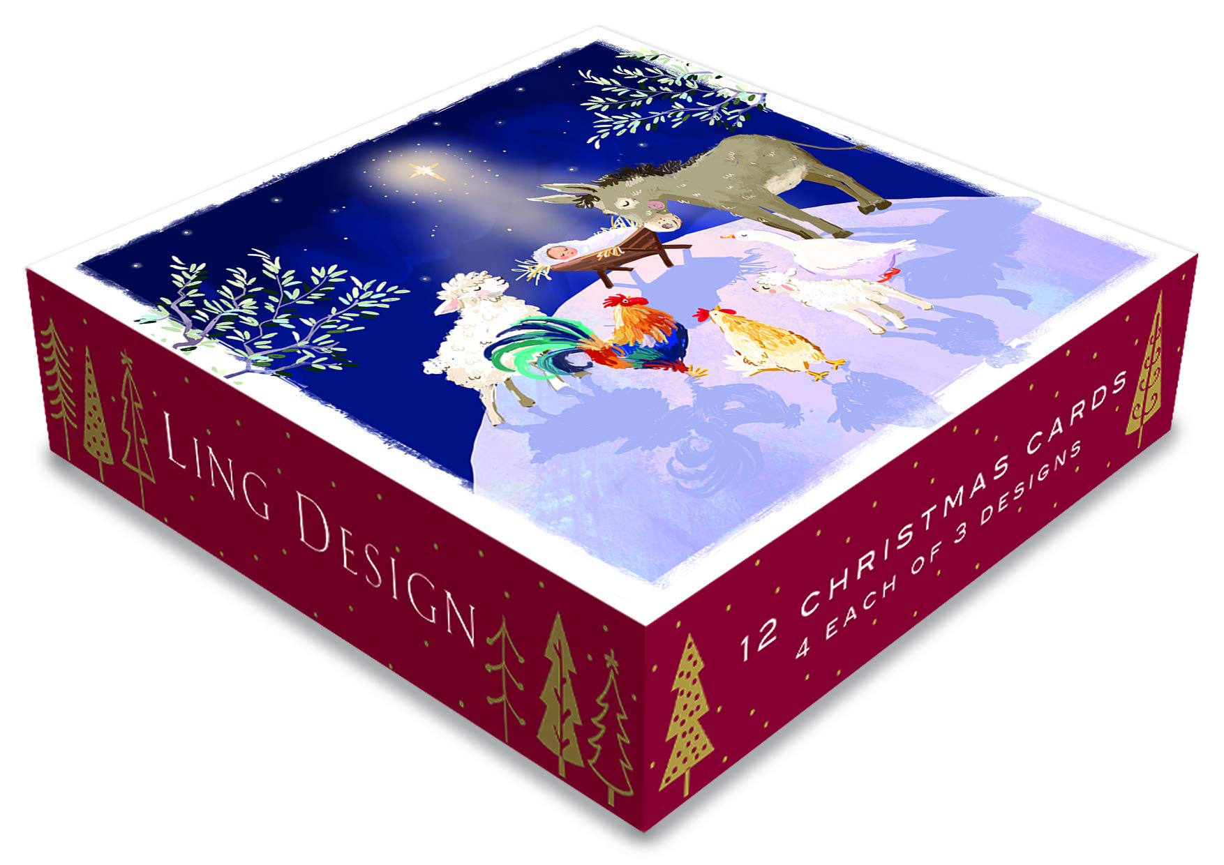 Around The Manger Christmas Deluxe Box of 12 Matt Finish Cards by Ling Design