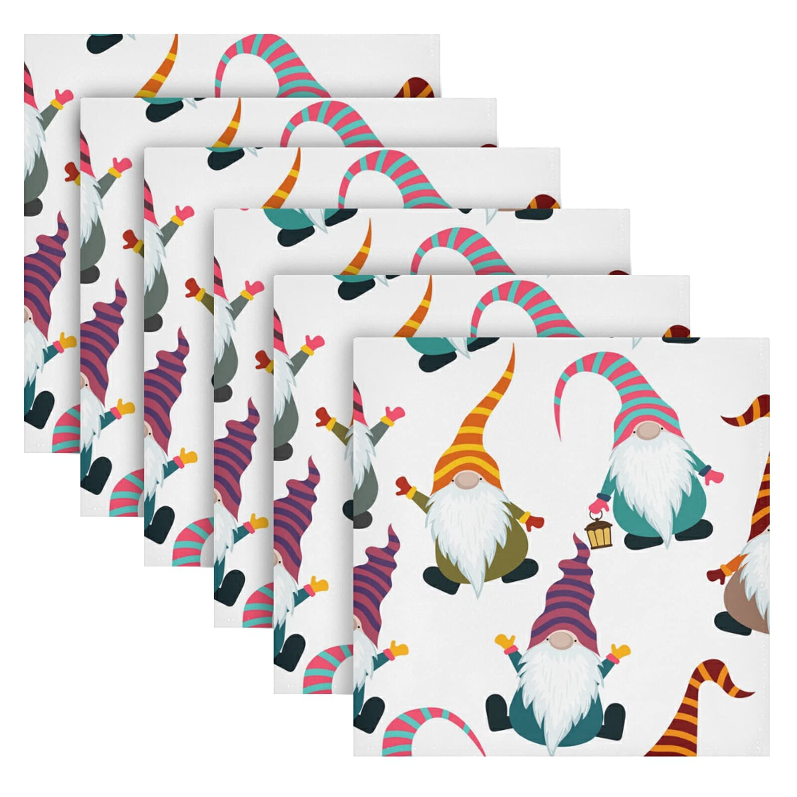 Christmas Cloth Napkin Christmas Gnomes Seamless Cloth Napkin Set of 6 Washable Reusable Polyester Table Napkins for Family Dinner, Party
