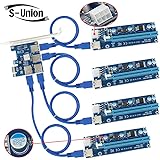 S-Union 4 in 1 PCI-E Riser Adapter Board +6-Pins VER 006C PCl-E 16x to 1x Powered Riser Adapter Card with 50cm USB 3.0 Extension Cable & Molex SATA Power Cable & GPU Riser Adapter Ethereum Mining ETH