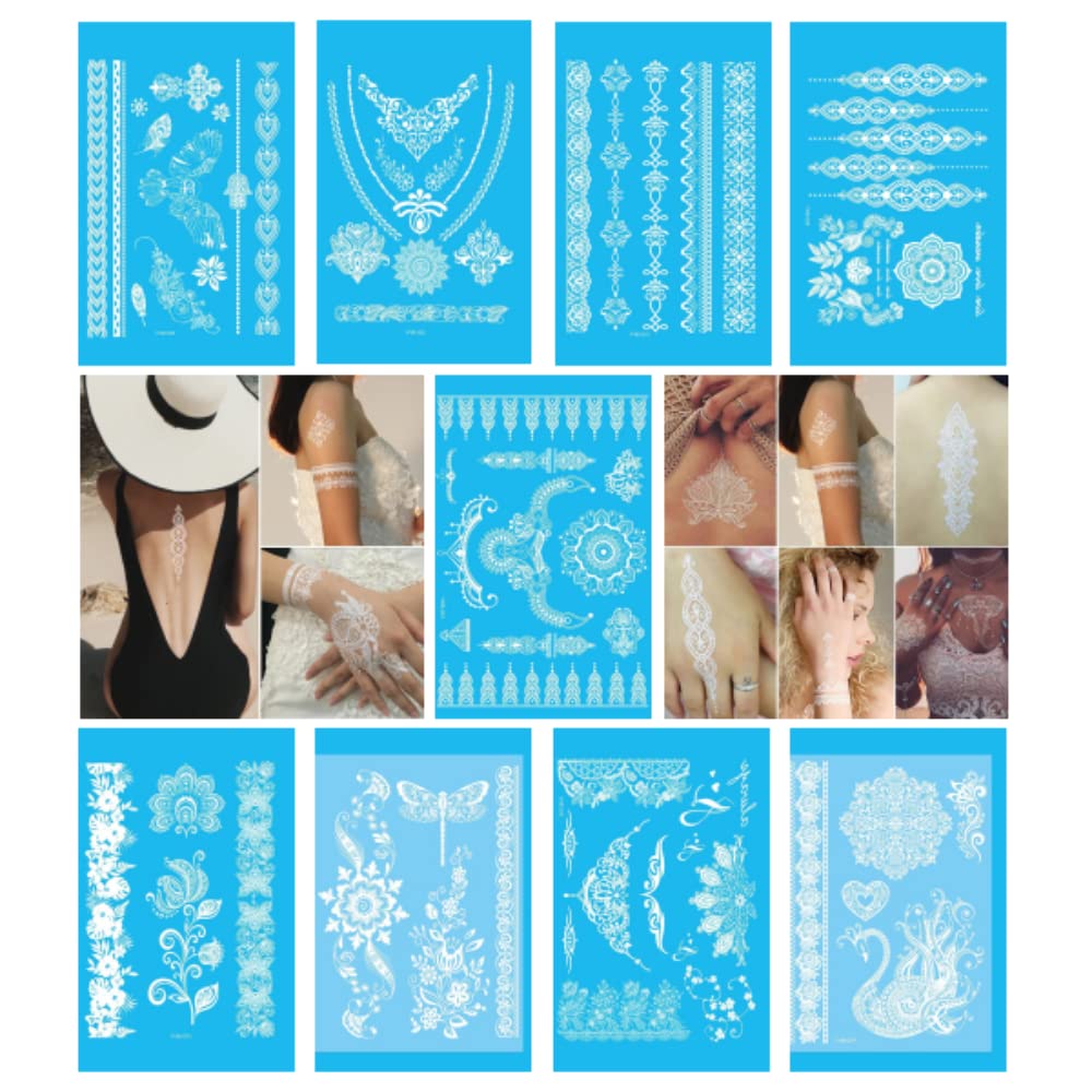 FEIFEI'S BOW 9 Sheets Women Men Gold Fashion Metallic Temporary Tattoos Waterproof Stickers Festival Fake Jewelry Tattoos Body Art (Set04)