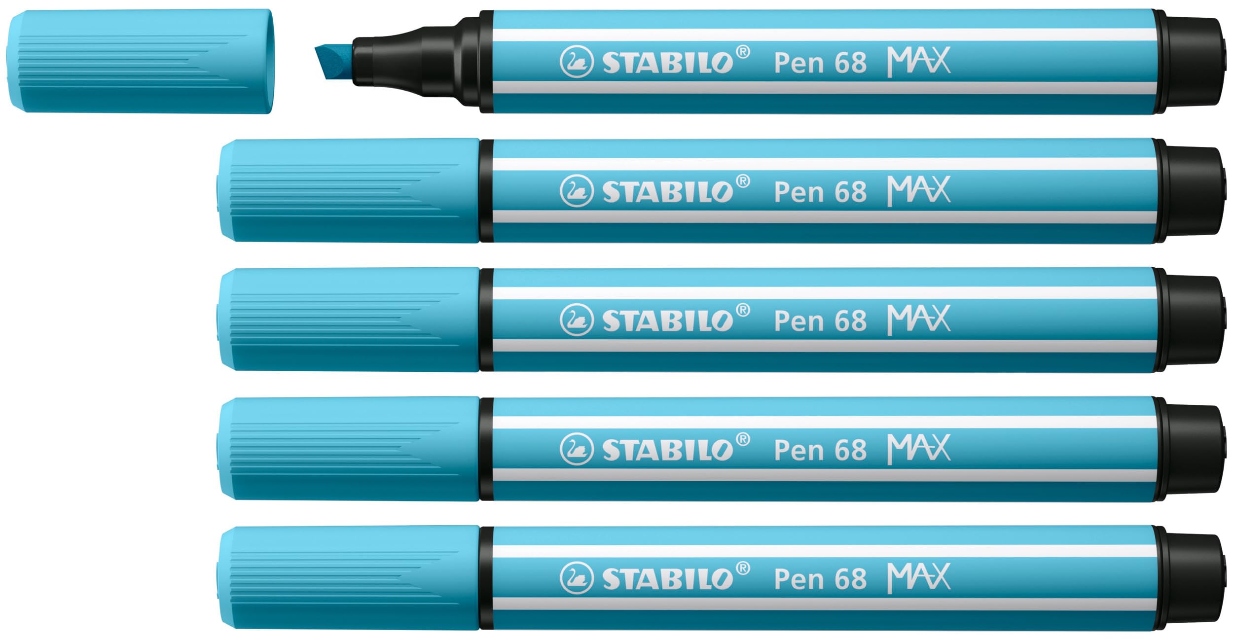 STABILO Pen 68 MAX - Premium Fibre-Tip Pen with Chisel Tip - ARTY - Pack of 5 - Azure — image 1