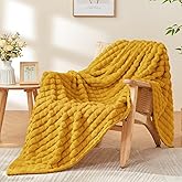 BEDELITE Mustard Yellow Throw Blanket for Couch and Bed- Super Soft and Warm 3D Checkered Fluffy Fuzzy Fleece Blanket, Luxurious Plush Cozy Blanket for Room Decor Spring, 50x60 inches